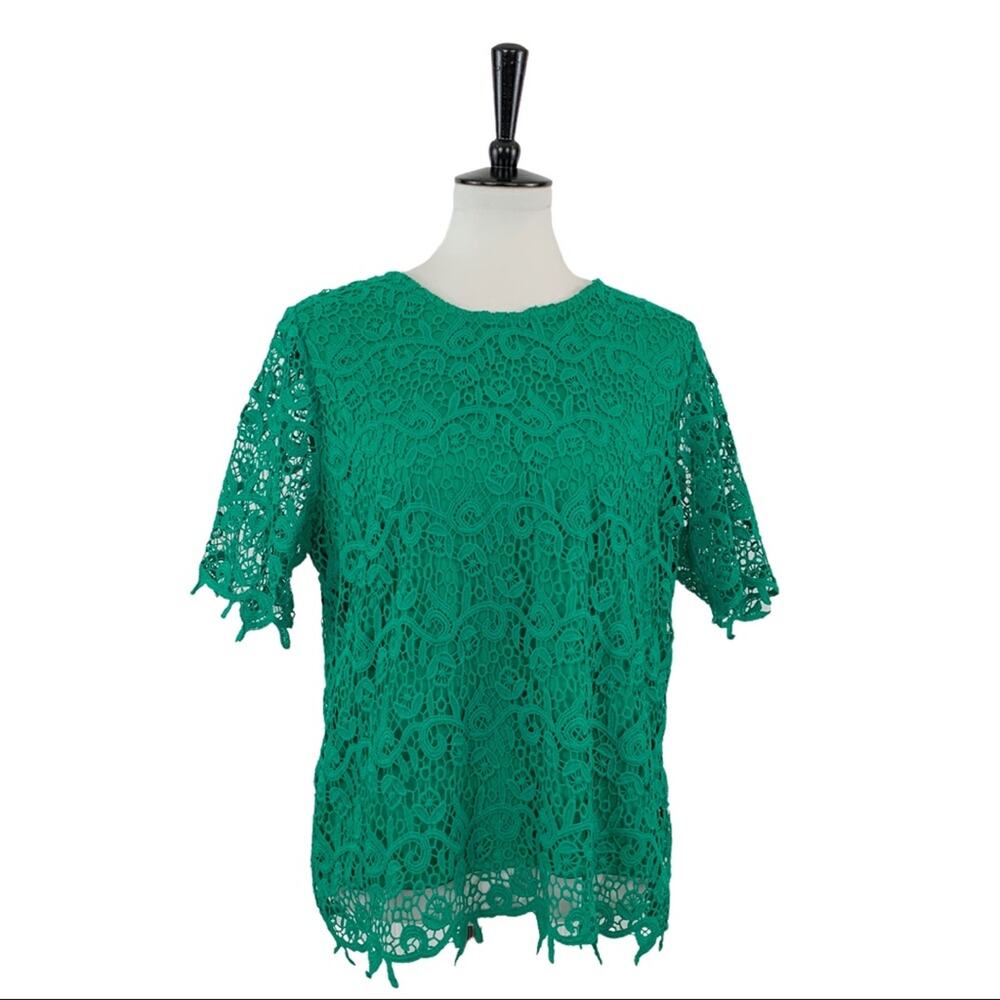 Philosophy Women's Short Elbow Sleeve Lace Top Emerald Green New Size Large